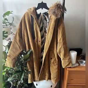 Real Mink lining, fox fur hood, corduroy winter parka